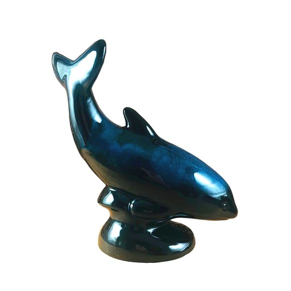 Orca Whale Figurine by Blue Mountain Pottery Blue Glaze